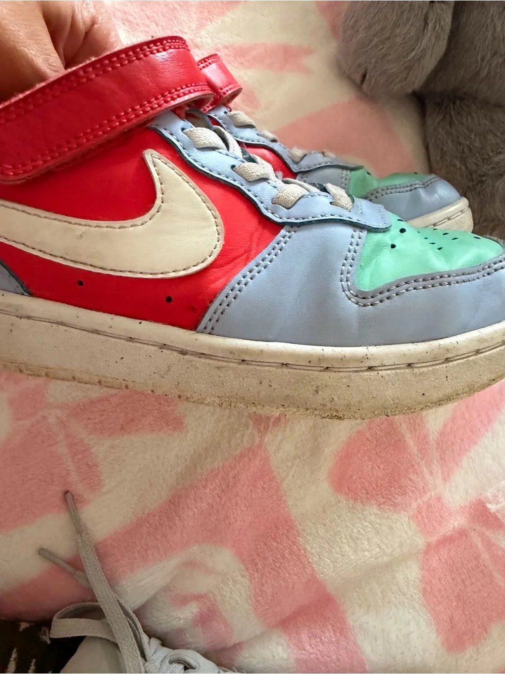 Nike Kids Colorblock Velcro Sneakers - Mint, Light Blue & Red